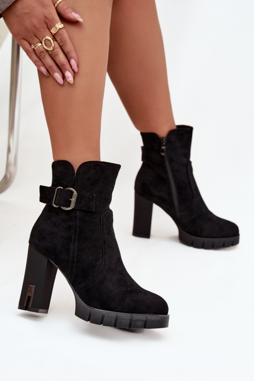 Women's heeled ankle boots with buckle lined black Selisse