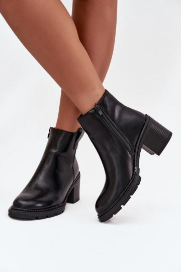 Insulated women's ankle boots made of eco leather with heel black Alvena