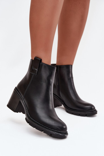 Insulated women's ankle boots made of eco leather with heel black Alvena 2
