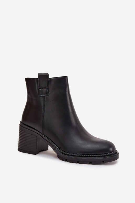 Ocieplane Botki DamskiewithEko Skóry Na Obcasie Czarne Alvena