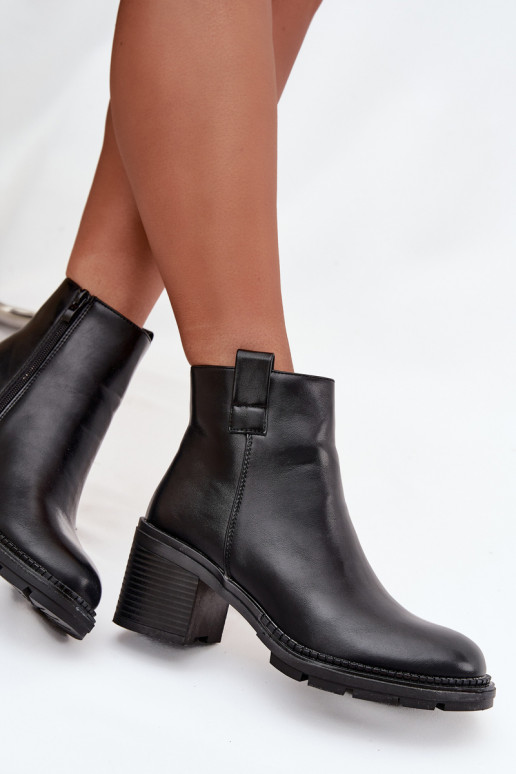 Ocieplane Botki DamskiewithEko Skóry Na Obcasie Czarne Alvena