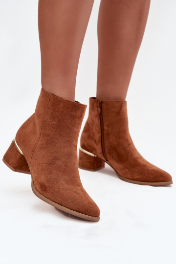Women's heeled ankle boots with gold element lined Camel Nolessa
