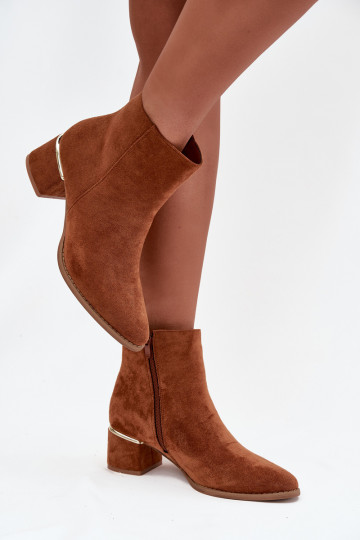 Women's heeled ankle boots with gold element lined Camel Nolessa 2