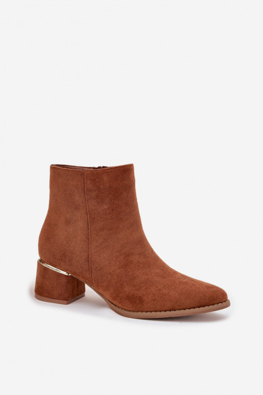 Women's heeled ankle boots with gold element lined Camel Nolessa