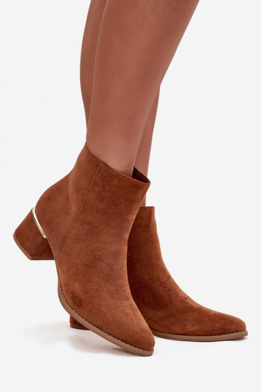 Women's heeled ankle boots with gold element lined Camel Nolessa