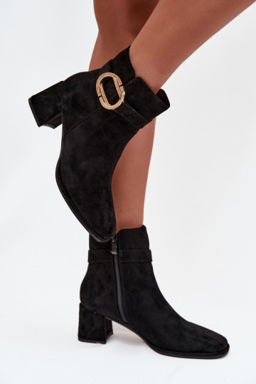 Women's ankle boots on heel with gold buckle black Calissa