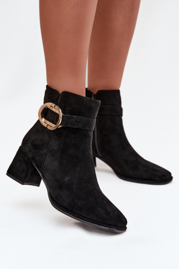 Women's ankle boots on heel with gold buckle black Calissa 2