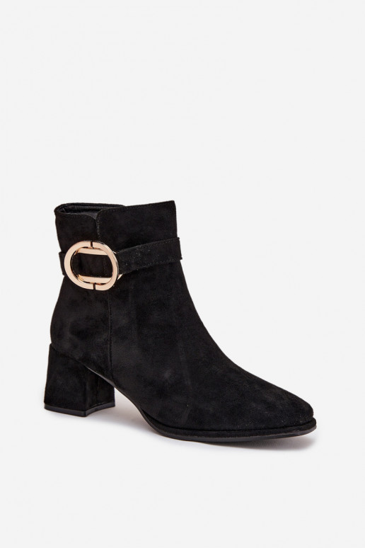 Women's ankle boots on heel with gold buckle black Calissa