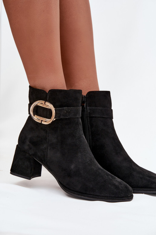 Women's ankle boots on heel with gold buckle black Calissa