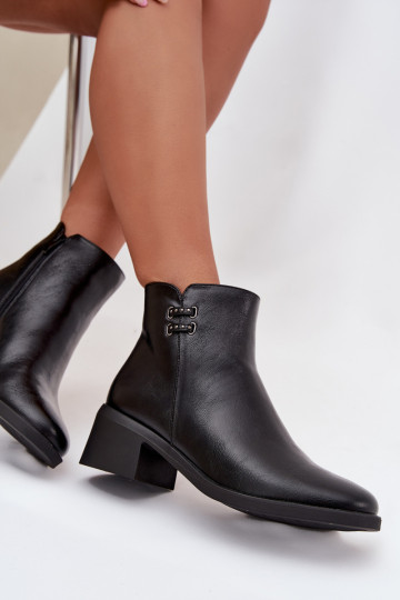 Insulated women's ankle boots on block heel black Delmira