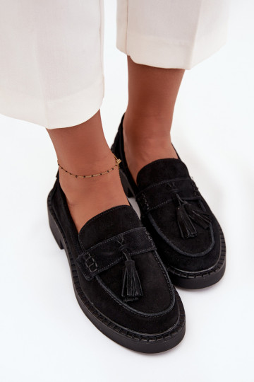 Women's Suede Loafers with Fringes D&A TW107 Black