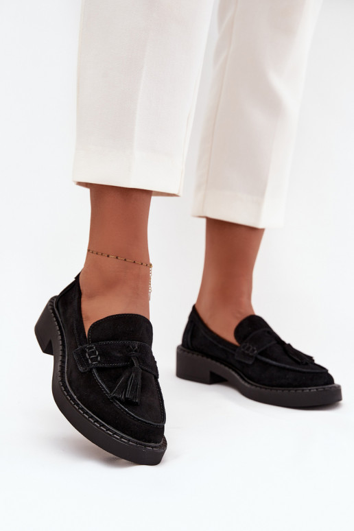 Women's Suede Loafers with Fringes D&A TW107 Black