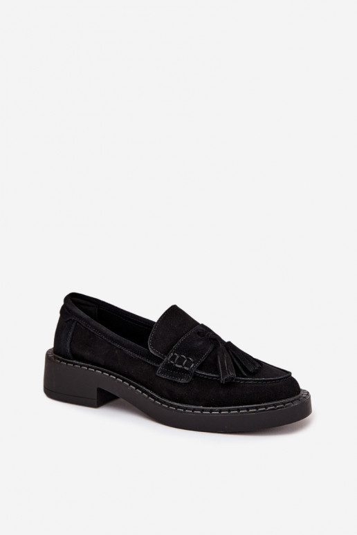 Women's Suede Loafers with Fringes D&A TW107 Black