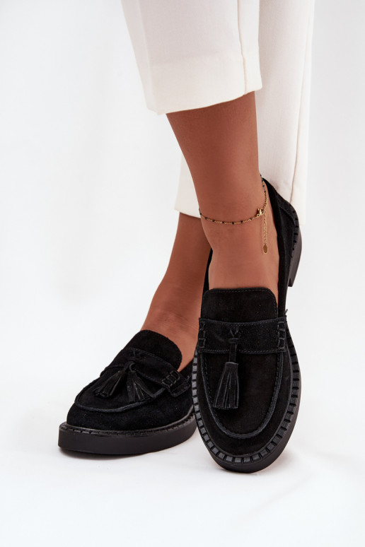 Women's Suede Loafers with Fringes D&A TW107 Black