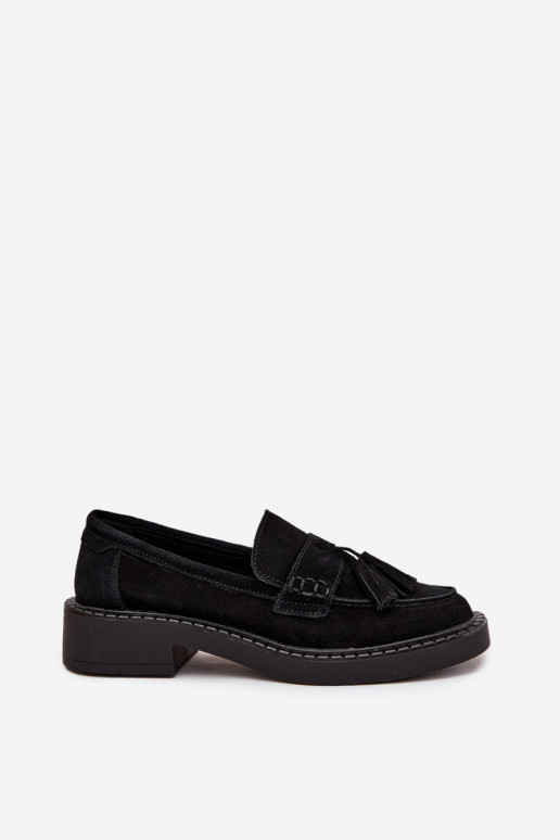 Women's Suede Loafers with Fringes D&A TW107 Black