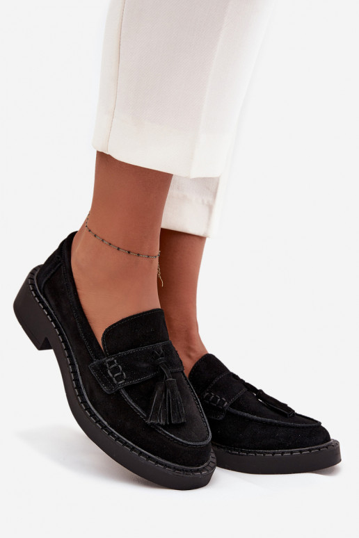 Women's Suede Loafers with Fringes D&A TW107 Black