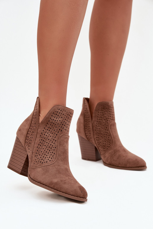 Women s openwork ankle boots on heel S.Barski HY51-060 Brown