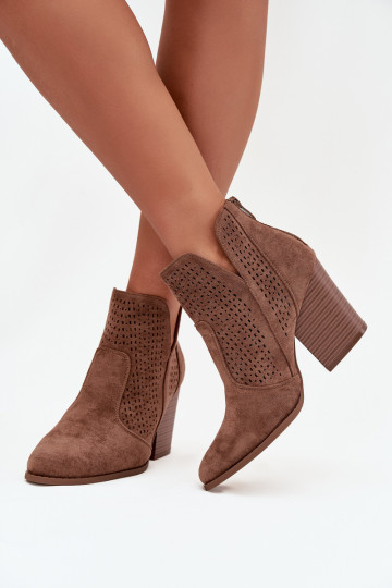 Women s openwork ankle boots on heel S.Barski HY51-060 Brown 2