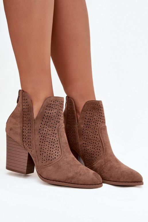 Women s openwork ankle boots on heel S.Barski HY51-060 Brown
