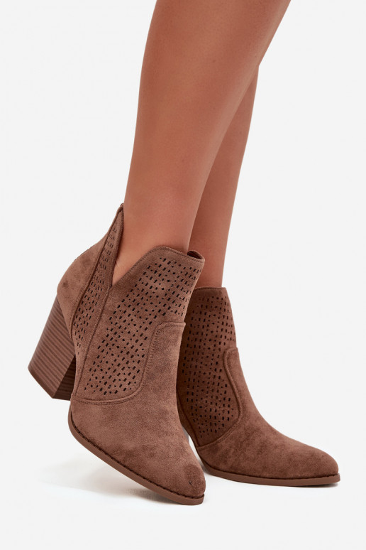 Women s openwork ankle boots on heel S.Barski HY51-060 Brown