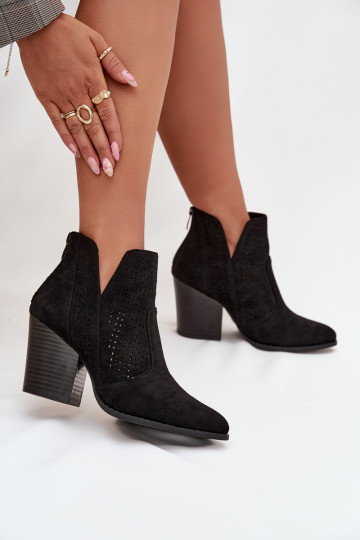 Perforated Women's Ankle Boots on Heel S.Barski HY51-060 Black