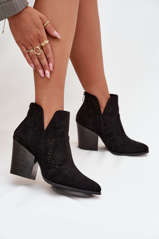 Perforated Women's Ankle Boots on Heel S.Barski HY51-060 Black Perforated Women's Ankle Boots on Heel S.Barski HY51-060 Black