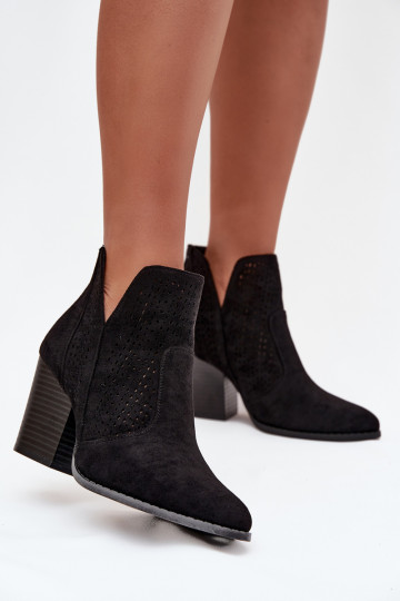 Perforated Women's Ankle Boots on Heel S.Barski HY51-060 Black 2