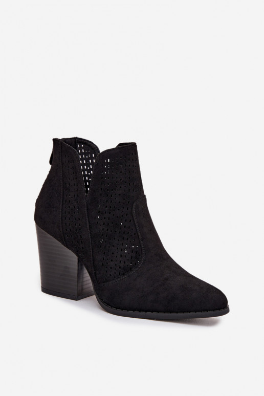 Perforated Women's Ankle Boots on Heel S.Barski HY51-060 Black Perforated Women's Ankle Boots on Heel S.Barski HY51-060 Black
