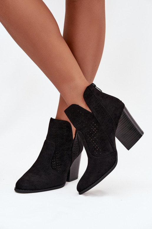 Perforated Women's Ankle Boots on Heel S.Barski HY51-060 Black Perforated Women's Ankle Boots on Heel S.Barski HY51-060 Black