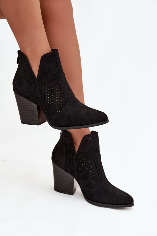 Perforated Women's Ankle Boots on Heel S.Barski HY51-060 Black Perforated Women's Ankle Boots on Heel S.Barski HY51-060 Black