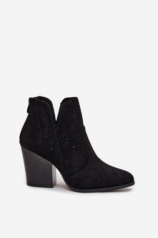 Perforated Women's Ankle Boots on Heel S.Barski HY51-060 Black Perforated Women's Ankle Boots on Heel S.Barski HY51-060 Black