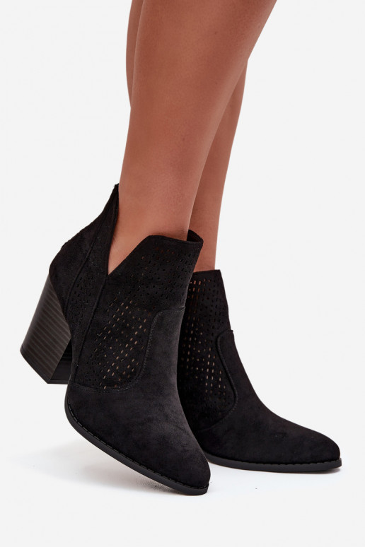 Perforated Women's Ankle Boots on Heel S.Barski HY51-060 Black Perforated Women's Ankle Boots on Heel S.Barski HY51-060 Black