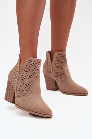 Openwork Women's Ankle Boots on Heel S.Barski HY51-060 Beige 2