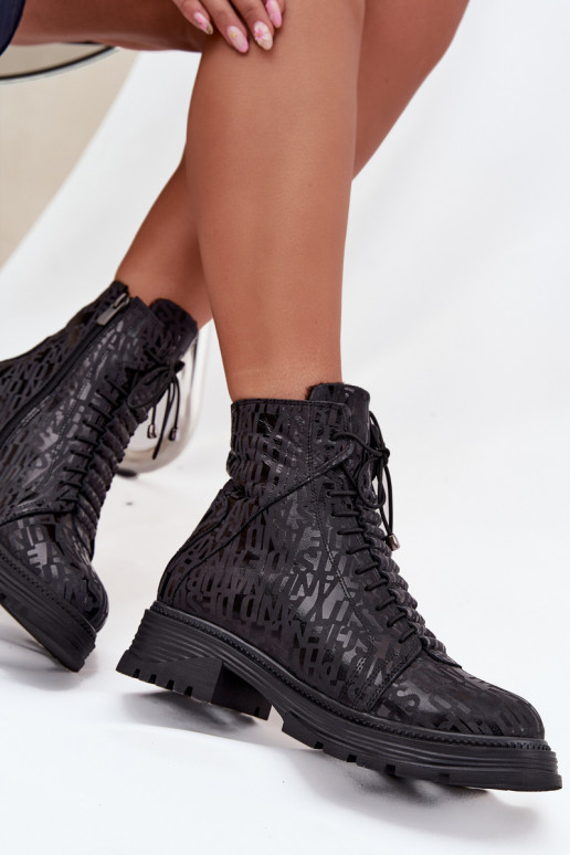 Leather Women's Work Boots Insulated with Zipper Artiker 57C2257 Black