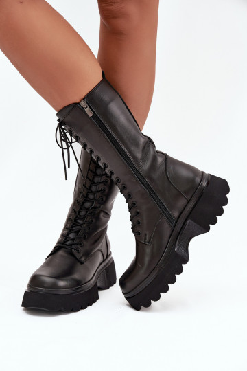 Leather insulated boots with platform Artiker 57C2282 Black
