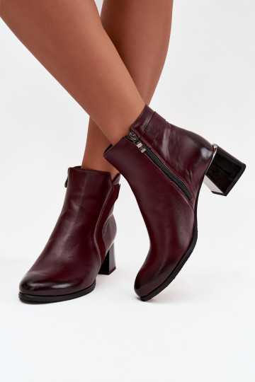 Leather Women's Heeled Boots with Heating Zazoo 60563 Bordeaux 2