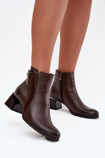 Leather Women's Ankle Boots with Heels Lined Zazoo 60563 Chocolate 2