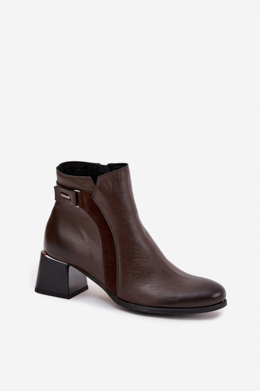 Leather Women's Ankle Boots with Heels Lined Zazoo 60563 Chocolate