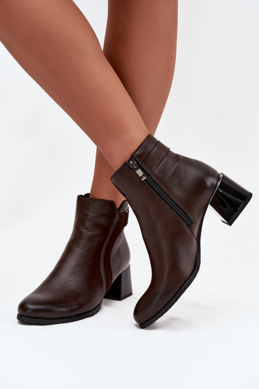 Leather Women's Ankle Boots with Heels Lined Zazoo 60563 Chocolate