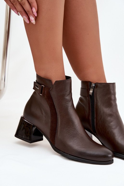 Leather Women's Ankle Boots with Heels Lined Zazoo 60563 Chocolate