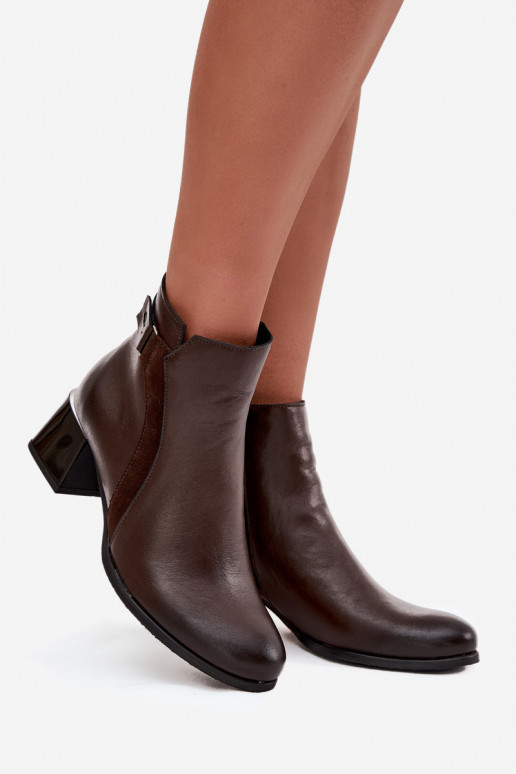 Leather Women's Ankle Boots with Heels Lined Zazoo 60563 Chocolate