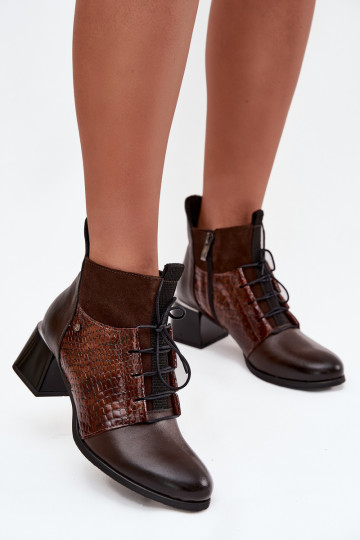 Zazoo 60503 Leather Ankle Boots with Heels Heated Chocolate