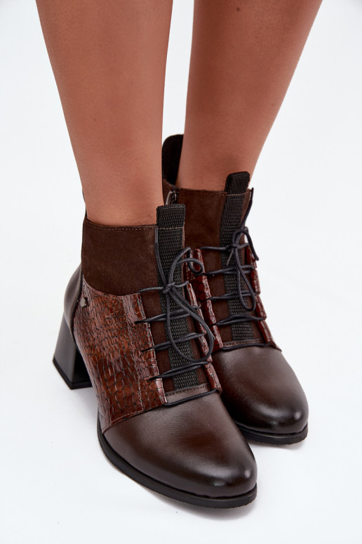 Zazoo 60503 Leather Ankle Boots with Heels Heated Chocolate