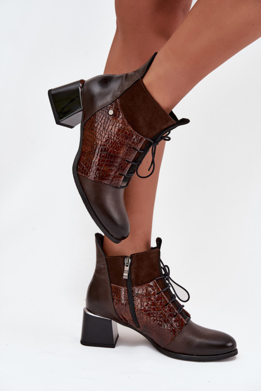 Zazoo 60503 Leather Ankle Boots with Heels Heated Chocolate