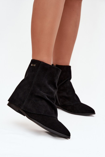 Insulated ankle boots with hidden wedge with rolled shaft eco suede black Tavella 2