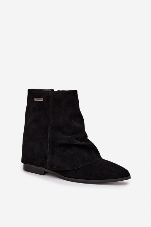 Insulated ankle boots with hidden wedge with rolled shaft eco suede black Tavella