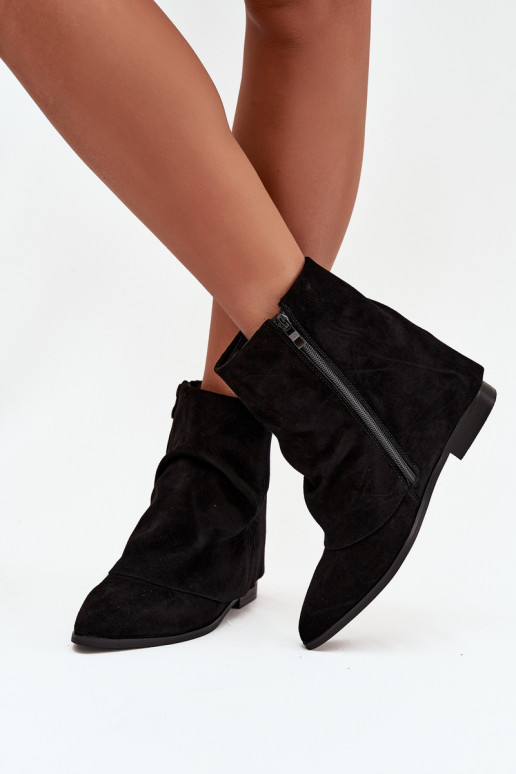 Insulated ankle boots with hidden wedge with rolled shaft eco suede black Tavella