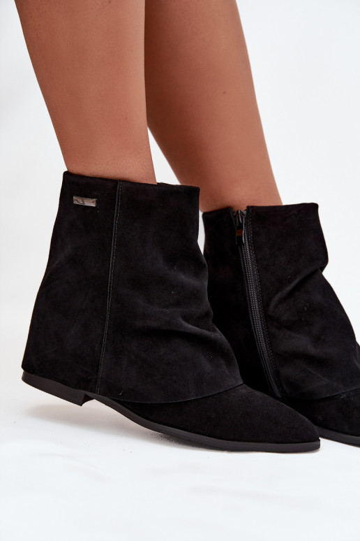 Insulated ankle boots with hidden wedge with rolled shaft eco suede black Tavella