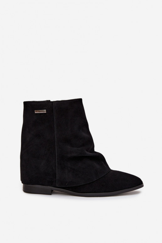 Insulated ankle boots with hidden wedge with rolled shaft eco suede black Tavella