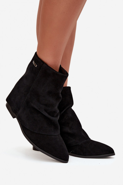 Insulated ankle boots with hidden wedge with rolled shaft eco suede black Tavella